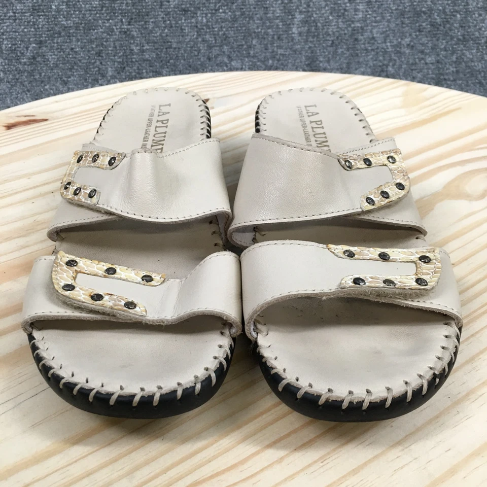 Sandalias La Plume Mujer 39 Slide Beige Cuero Informales Punta Abierta Tachonada Cuña Foto 4 de 4
