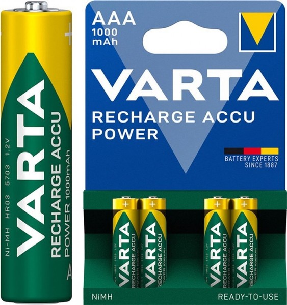 Varta® Aaa (Micro)/Hr03 (5703) Akku - 1000 Mah, 4 Stk. Im Blister, 1,2 V-image