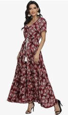 “Vintage Clothing” Brand Women’s Floral Maxi Dress Boho But Up Split Dress Sz M