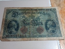 1914 Germany Empire Kaiser WW1 5 Mark Banknote