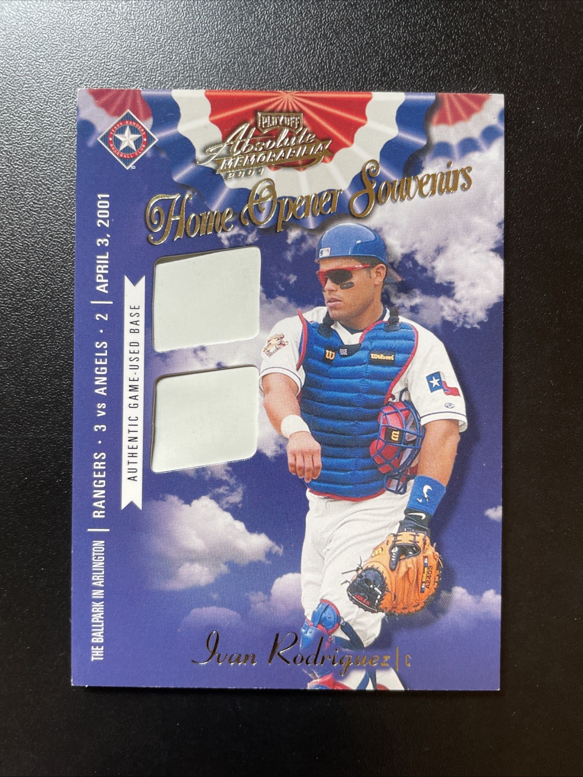 2001 Playoff Absolute Ivan Rodriguez #OD-7 Game Used Base /200