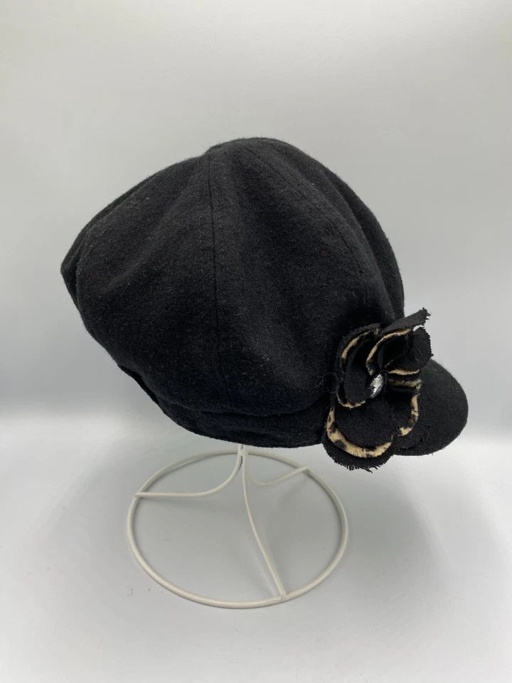 Boné feminino Cabbie Newsboy chapéu flor preto - Imagem 4 de 4