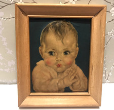 Vintage Baby Infant Small Wood 3D Raised Picture Frame Print