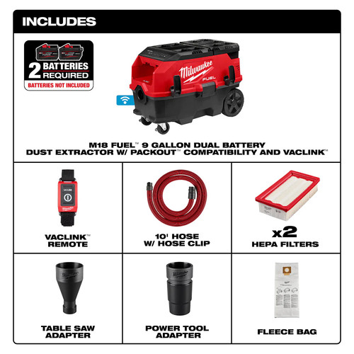 Milwaukee 0888-20 M18 COMBUSTIBLE 18V 9 galones extractor de polvo de doble batería - herramienta desnuda - Imagen 3 de 12