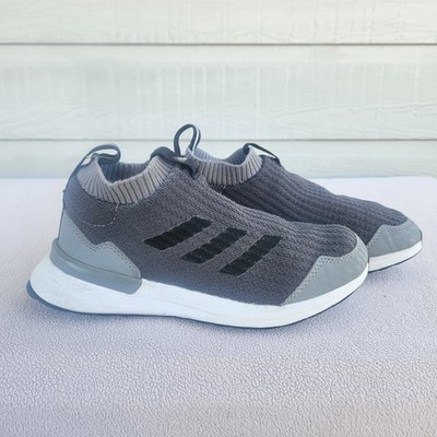 Adidas RapidaRun Laceless Slip-On Grey Black Knit Sneakers Youth SZ 2