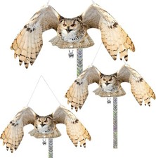 3 Pack Owl to Keep Birds Away Decoy Scare Fake Owl Reflective Hanging Repellent
