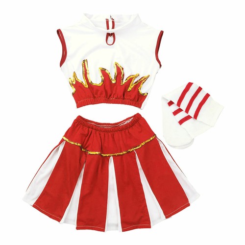 Kids Girls Cheer Leader Costume Cheerleading Outfit Tank Top and Skirt Socks Set - Picture 179 of 195