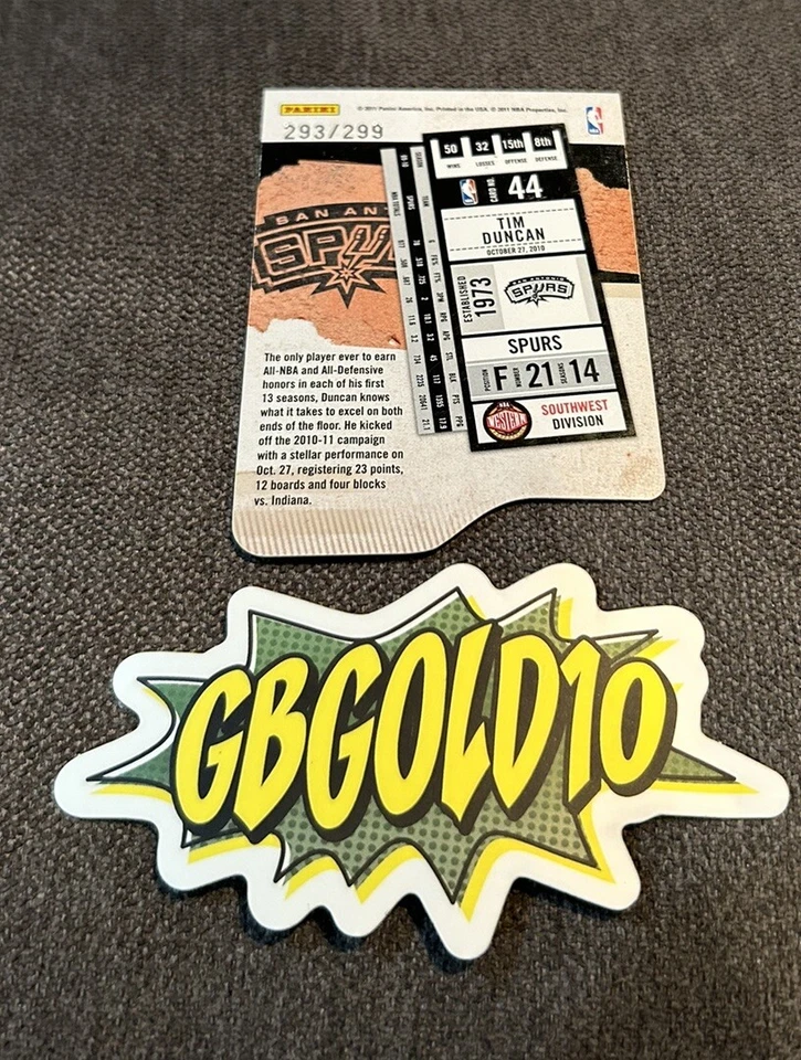 2010-11 Contenders Patches Season Ticket Die Cut Tim Duncan  #44  /299 - Image 2 of 3