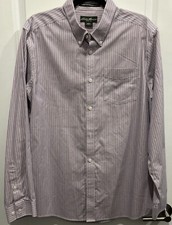 Eddie Bauer Wrinkle Resistant Relaxed Fit Shirt Men's Purple Striped Large Excel