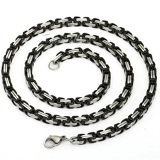 5mm Men's Black Silver Byzantine Necklace Chian Stainless Steel Jewelry 18-30"