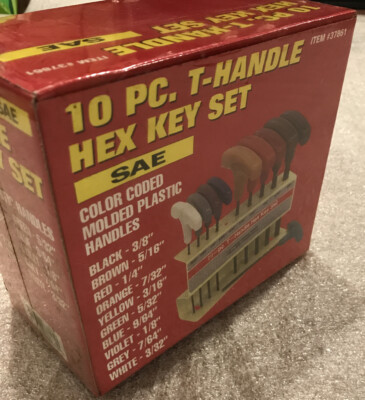 10 Hex Keys!!!  SAE T-Handle Color-Coded Hex Key Set w/ Rack - Sealed!