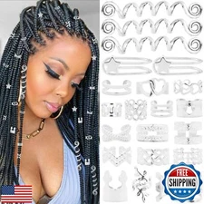 Vaikby 103PCS Silver Hair Jewelry for Braids Accessories, Hair Cuffs and Ring
