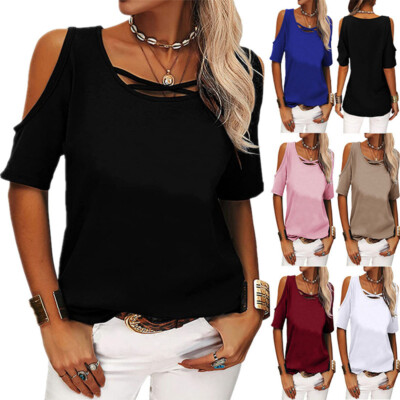 Schulterfreies Damen-T-Shirt In Übergröße Solide Lässige Lockere T-Shirt  