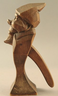 Hand Carved Wooden Elf Character Nut Cracker Square Pedestal Base 9 .5''  Tall