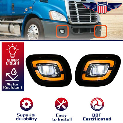 For Freightliner Cascadia Fog Lights Lamp Set LED w/Yellow Color LH+RH 2008-2017