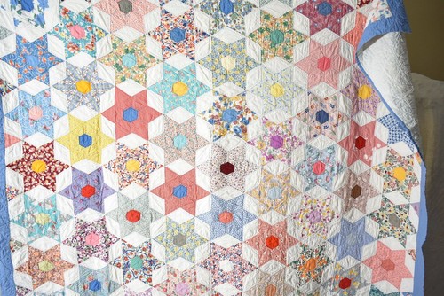 GORGEOUS Vintage 30's Touching Stars Antique Quilt ~NICE BORDERS! - Picture 13 of 13