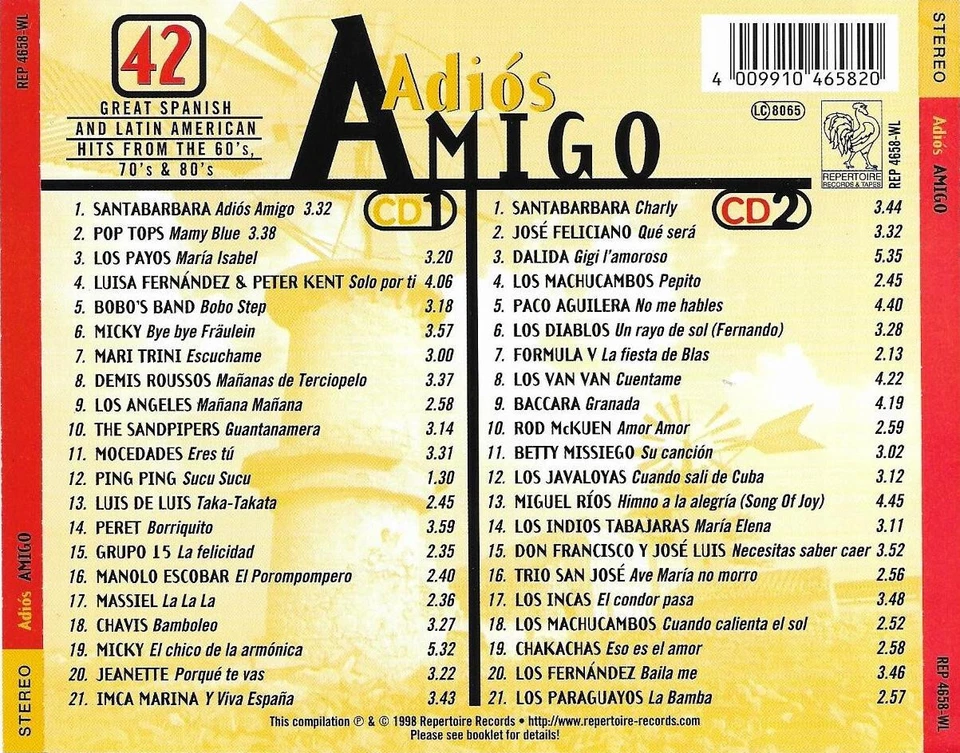 Various Artists: Adios Amigo - 42 spanische Erfolge (Original Repertoire 2CD) - Bild 2 von 2