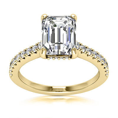 Solitaire 1.48 Carat VS2 H Emerald Cut Diamond Engagement Ring 14k Yellow Gold