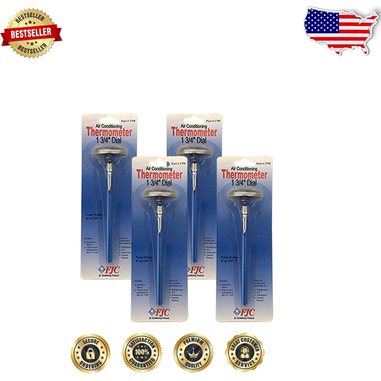 Compact 1-3/4 Inch Dial Thermometer Set - 4 Reusable Thermometers for All Uses