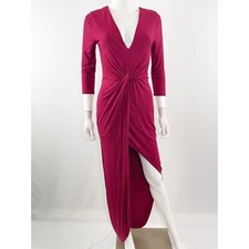 Lovers Friends Red Side Slit V Neck Front Knot Midi Dress Womens M