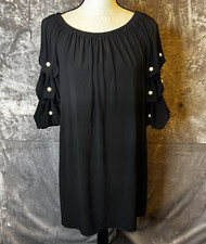 MSK Off the shoulder Bubble Sleeve Pearl embellished Dress Medium Black