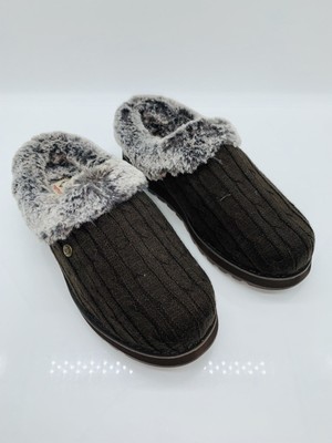 skechers sweater knit faux fur slippers