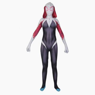 Spider Gwen Kostüm Kleid Karneval Damen Komplett Cosplay Overall Maske Rosa