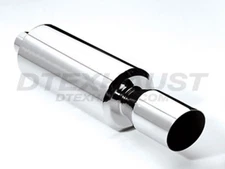 DTM-111 HI POLISHED STAINLESS MUFFLER 6" ROUND SLANTED TIP 2.25" INLET 23" LONG