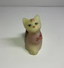 Fenton Art Glass Cat Figurine ~ Matte Finish ~ Hand Painted by P. Lauderman