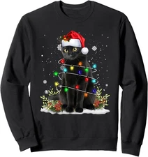 Black Cat Christmas Santa Hat Funny Meowy Cats Unisex Crewneck Sweatshirt