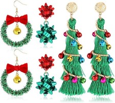 Christmas Earrings for Women Xmas Bow Wreath Tassel Holiday Jewelry