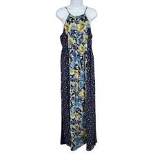 Joie Annati Printed Blue Floral Silk Chiffon Crew Neck Maxi Dress Size Small