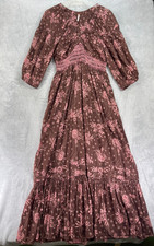 Free People Golden Hour Maxi Dress Women Medium Brown Multi Floral Peplum Hem