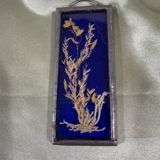 Stained Glass Suncatcher With Pressed Dried Flowers In Dark Blue