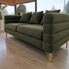 81" Low-profile Modern 3 Seater Sofa Deep Seat Green Teddy Fabric Couch Gold Leg