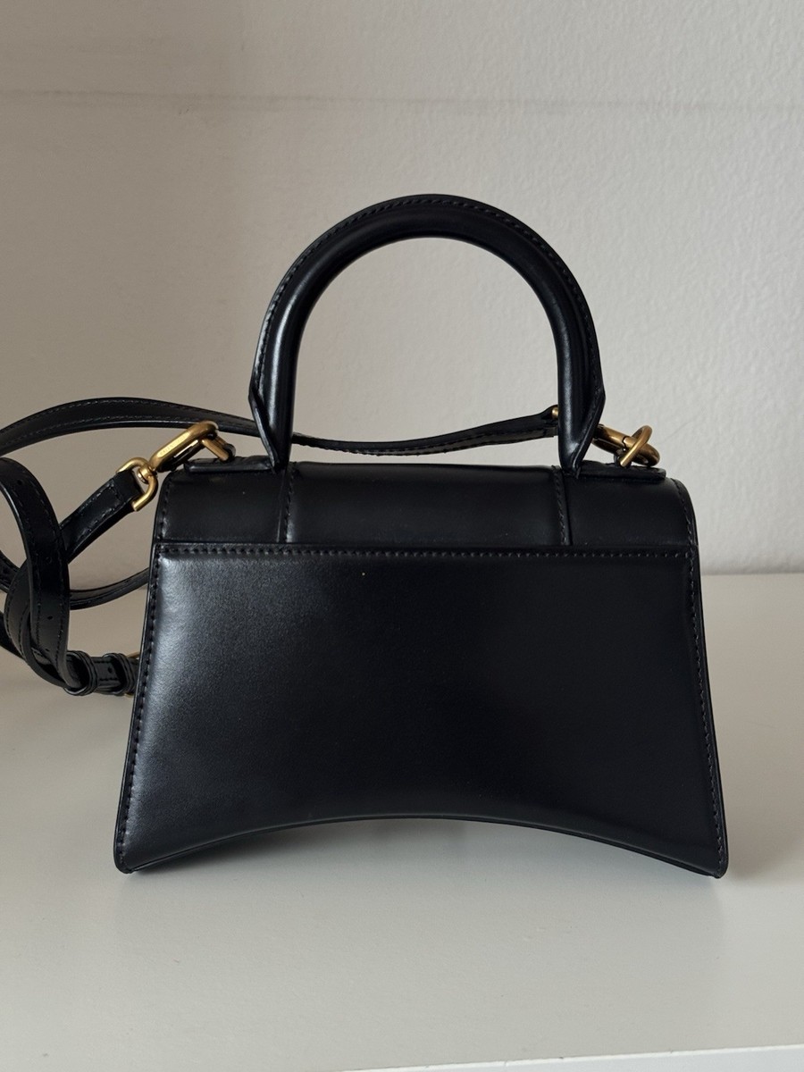 Authentic Balenciaga Hourglass XS Black Top Handle Bag with