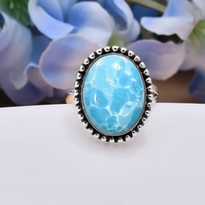 Blue Larimar Gemstone 925 Sterling Silver Ring, Birthday Gift for Her