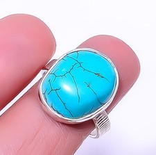 Turquoise - Tibetan Handmade 925 Sterling Silver Jewelry Ring s.8 T986