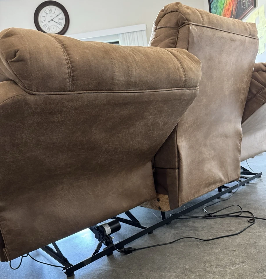 Ashley Furniture Dual Power Recliner, Premium Brown Suade - Image 2 of 4
