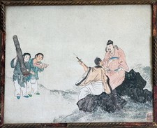 Fine antique 19th century Chinese watercolour painting - Musicians