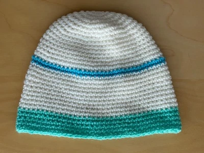 💙wollweiße Haube / Mütze mit Streifen / Handarbeit / für Kinder💙 - Bild 1 von 4