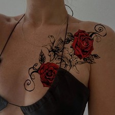 2pcs Red Rose Temporary Tattoo Stickers Waterproof Arm Leg Body Art Women