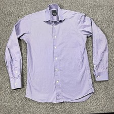 David Donahue Dress Shirt Mens L 15.5 Purple Trim Fit Button Up Long Sleeve