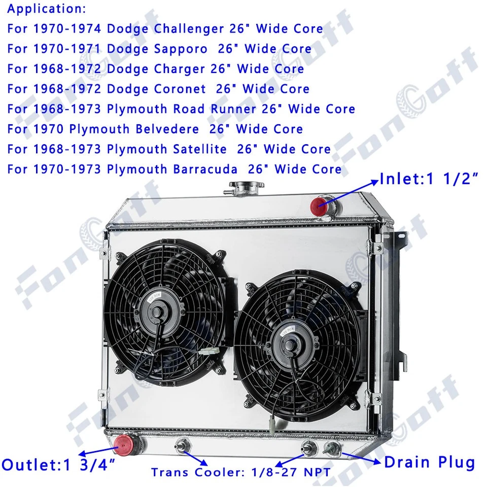 3-Row Radiator Shroud Fan For 1968-1973 Dodge Charger/ Plymouth Road Runner NEW Foto 4 de 4