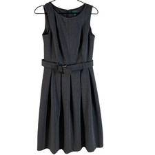 Lauren Ralph Lauren Dress A Line Gray Belted Knee Length Sleeveless Pleats 4