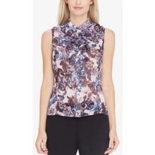 Tahari ASL Sheer Lightweight Ruffled Top Sleeveless Floral Blouse Plus Size 1X