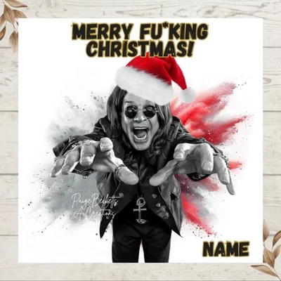 PAIGE BECKETT'S SENTIMENTAL CREATIONS Personalised Ozzy Osbourne Black Sabbath CHRISTMAS Greetings Card ANY NAME (S)