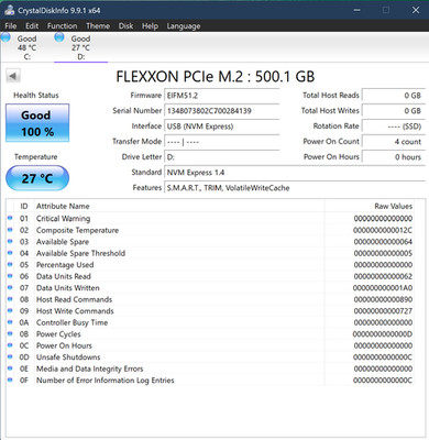 Flexxon 500gb M.2 2280 PCIe Gen 4 NVMe SSD NEW/UNUSED 0hrs