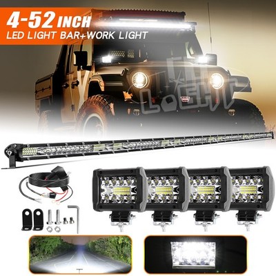 Slim 52'' LED Light Bar+4X 4'' Pods Combo +Wire Kit For Jeep Wrangler JK TJ YJ CJ