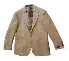 Polo Ralph Lauren Broken Twill Woven Brown Blazer Silk Linen Blend 44R NWT